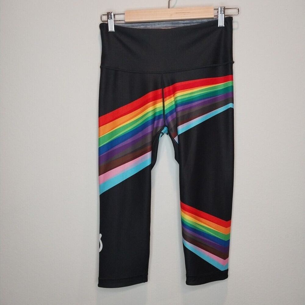 Peloton X WITH Black Rainbow Stripe Cropped Leggings Women's Size Small‎
